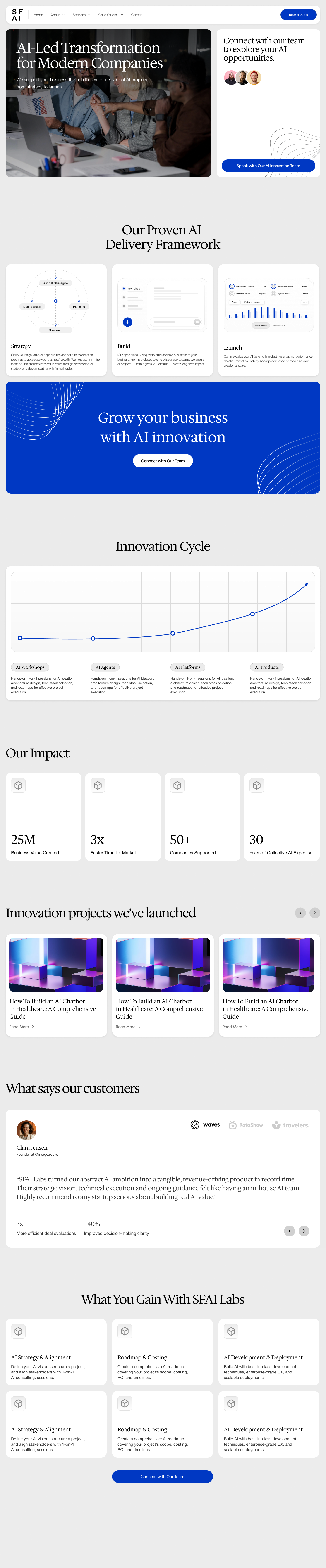 SFAI Labs Design Assets Figma file — V1.2 landing page design, 1440px wide canvas